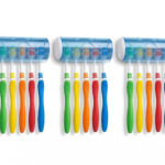 Self-Adhesive Plastic Toothbrush Holder with Cover for Bathroom, 5-Slot Wall Mounted Toothbrush Organizer (Multicolour, Pack of 3)