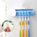 Self-Adhesive Plastic Toothbrush Holder with Cover for Bathroom, 5-Slot Wall Mounted Toothbrush Organizer (Multicolour, Pack of 3) - Image 2