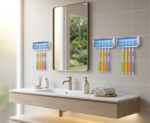 Self-Adhesive Plastic Toothbrush Holder with Cover for Bathroom, 5-Slot Wall Mounted Toothbrush Organizer (Multicolour, Pack of 3) - Image 3