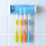 Self-Adhesive Plastic Toothbrush Holder with Cover for Bathroom, 5-Slot Wall Mounted Toothbrush Organizer (Multicolour, Pack of 3) - Image 5