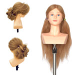 Human Hair Mannequin Head with Hairdresser Training Manikin Cosmetology Doll Head for Hair Styling & Training Practice (22 inches)