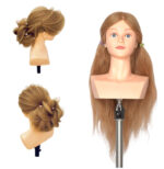 Human Hair Mannequin Head with Hairdresser Training Manikin Cosmetology Doll Head for Hair Styling & Training Practice (22 inches)