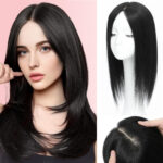 Silk Base Clip-in Scalp Hair Topper Patch for Women Natural Look Thinning Hair Syntetic Topper Wig (Black) - Image 2