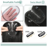 Silk Base Clip-in Scalp Hair Topper Patch for Women Natural Look Thinning Hair Syntetic Topper Wig (Black) - Image 4